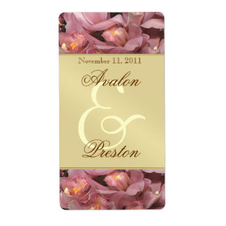 Pink Orchids Gold Wine Wedding Label