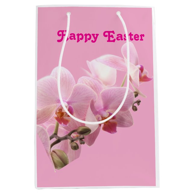 Pink Orchids “Happy Easter”  Medium Gift Bag (Front)