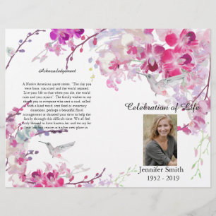 Pink Orchids Hummingbird Funeral Program Flyer