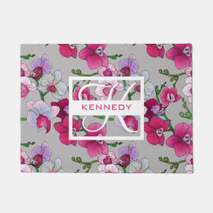 Pink Orchids In Bloom Add Your Name Doormat