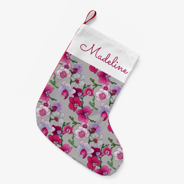 Pink Orchids In Bloom | Add Your Name Small Christmas Stocking (Front (Hanging))
