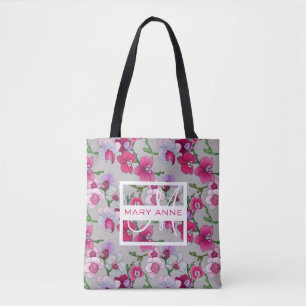 Pink Orchids In Bloom Add Your Name Tote Bag
