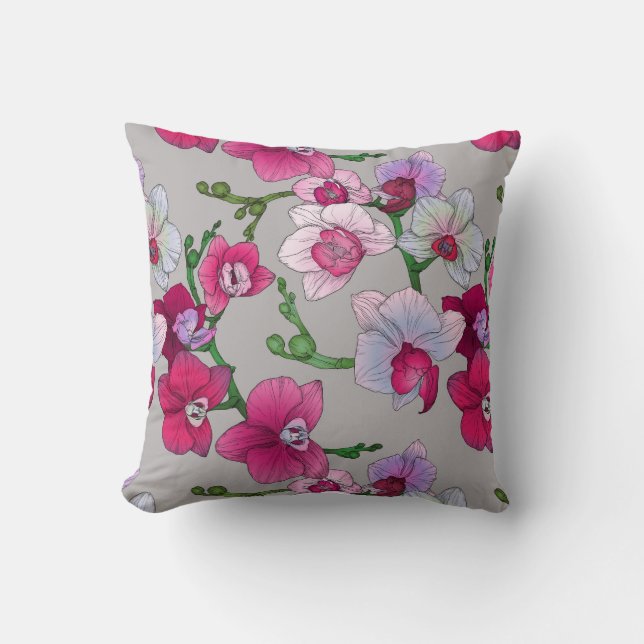 Pink Orchids In Bloom Cushion (Front)
