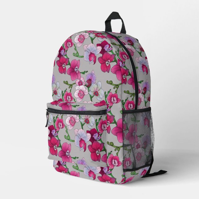 Pink Orchids In Bloom Printed Backpack (Back Corner Right)