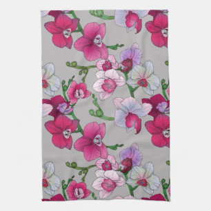 Pink Orchids In Bloom Tea Towel