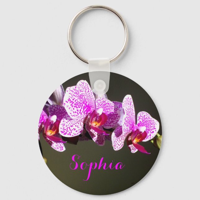 Pink Orchids -monogram Key Ring (Front)
