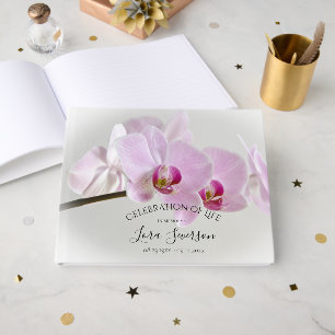 Pink Orchids on Stem Celebration of Life Memorial Guest Book