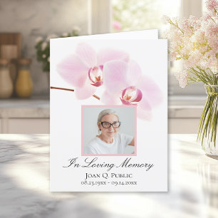 Pink Orchids on White Funeral Memorial Sympathy Thank You Card