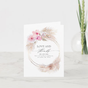 Pink Orchids Pampas Grass Wedding Thank You Card