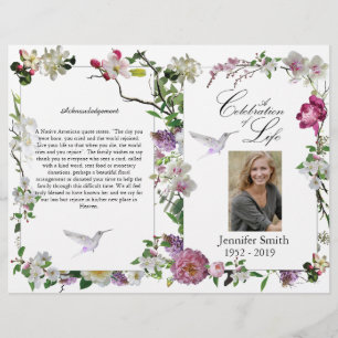 Pink Orchids Peony Hummingbird Funeral Program Flyer