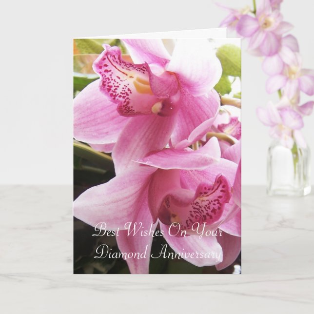 Pink Orchids Personalised 60th Wedding Anniversary Card (Orchid)