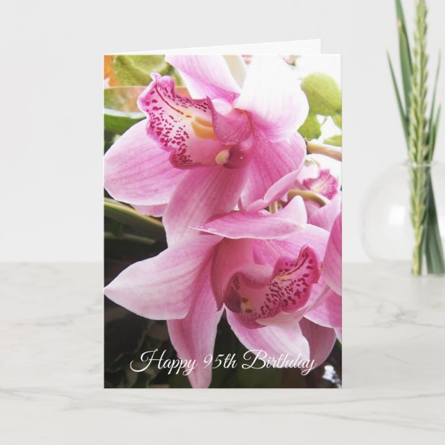 Pink Orchids Personalised 95th Birthday Card (Front)