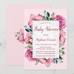 Pink Orchids & Roses Baby Shower Invitations