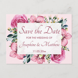 Pink Orchids & Roses Save the Date Announcement Postcard