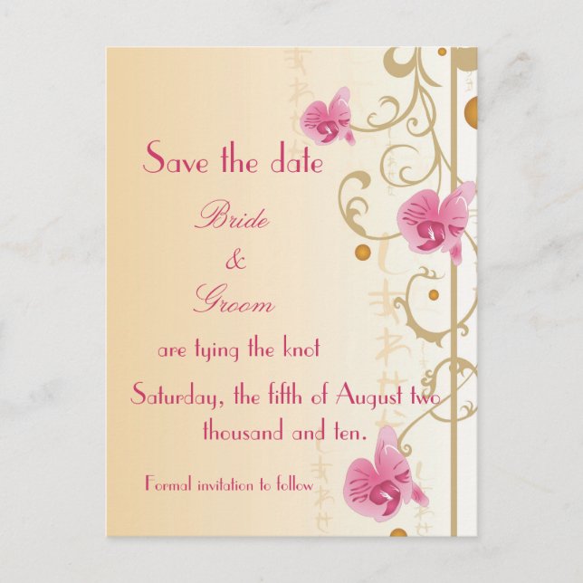 Pink Orchids Save the date Card (Front)