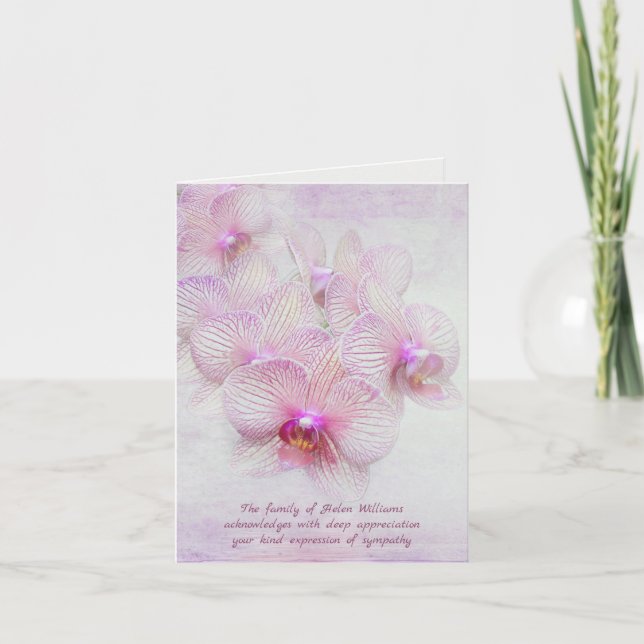 pink orchids sympathy Thank You from family Card (Front)