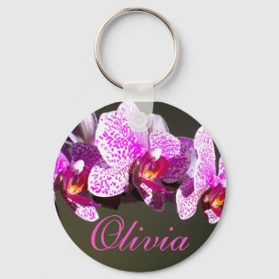 Pink Orchids tropical floral calligraphy Key Ring