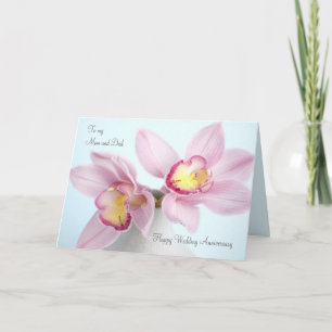 Pink Orchids Wedding Anniversary Mum and Dad Card
