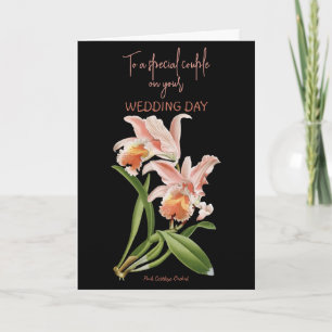 Pink  Orchids Wedding Card