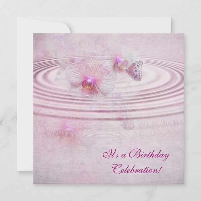 Pink Orchids with Butterfly Invitation (Front)