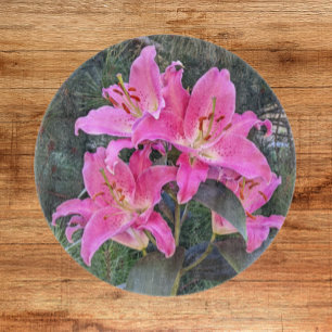 Pink Oriental Lilies Floral Cutting Board