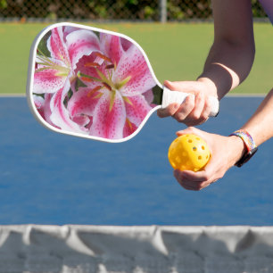 Pink Oriental Lilies Floral Pickleball Paddle
