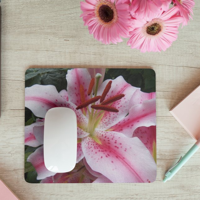 Pink Oriental Lily Floral Mouse Pad (In Situ)