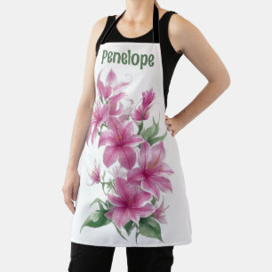 Pink Oriental Lily Flowers Personalised Apron