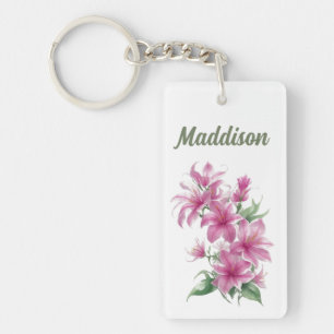 Pink Oriental Lily Flowers Personalized Key Ring