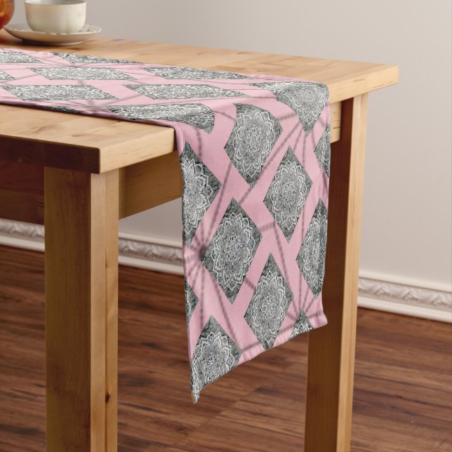 Pink Oriental ornament ramadan style Short Table Runner (In Situ)