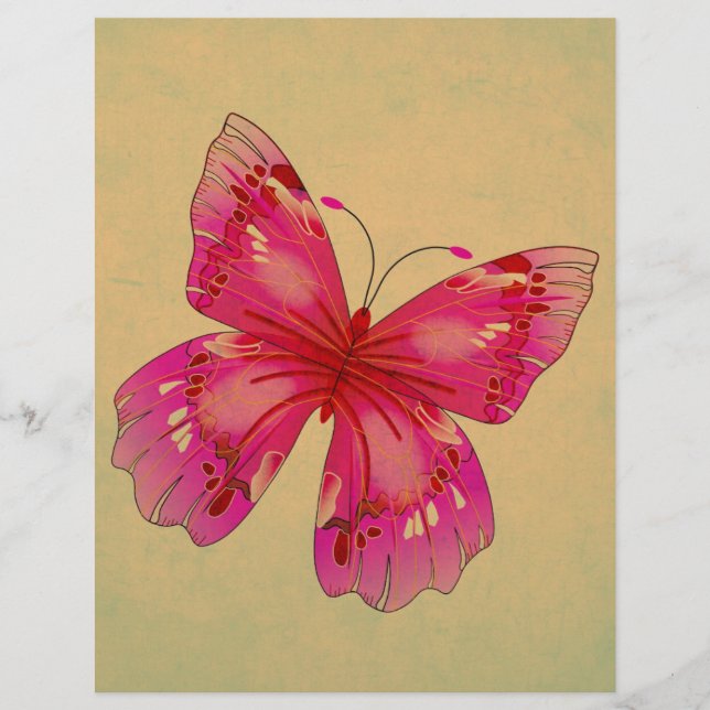 Pink Oriental vintage butterfly art (Front)
