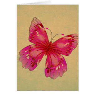 Pink Oriental vintage butterfly art