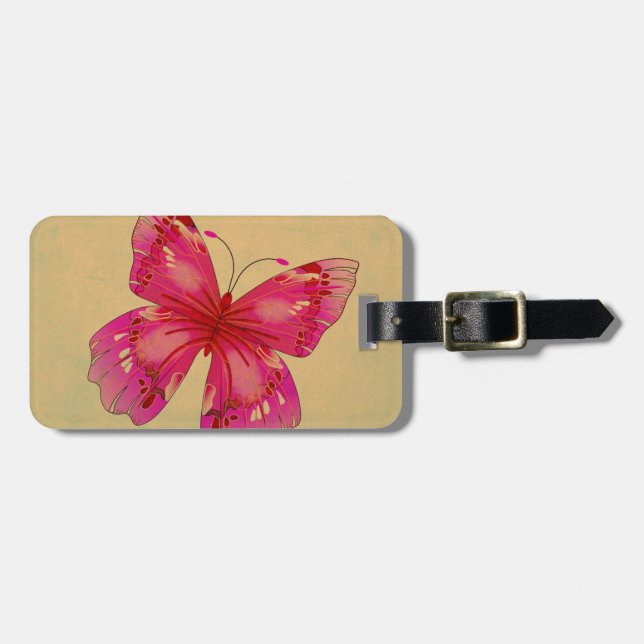 Pink Oriental vintage butterfly art Luggage Tag (Front Horizontal)