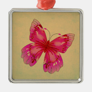 Pink Oriental vintage butterfly art Metal Tree Decoration