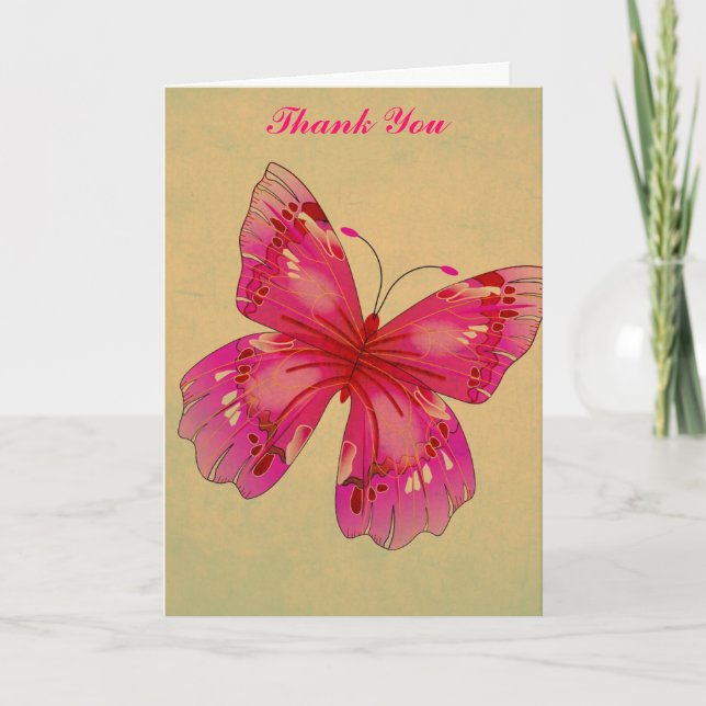Pink Oriental vintage butterfly art Thank You (Front)
