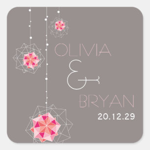 Pink Origami Hanging Ornament Lights Asian Wedding Square Sticker