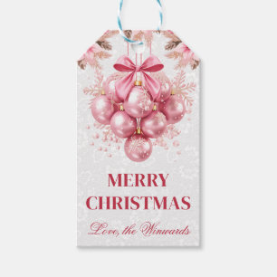 Pink Ornament Christmas Design with Snowflakes Gift Tags