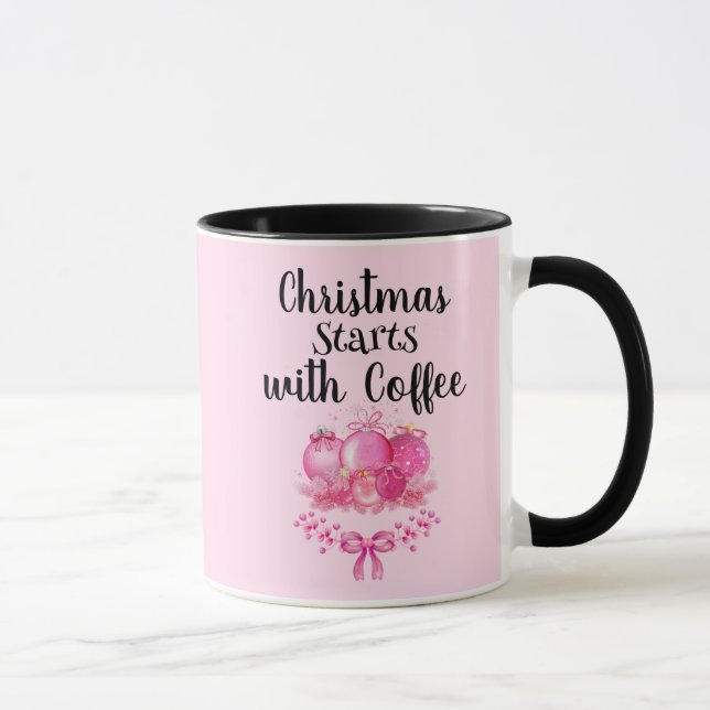 Pink Ornament Christmas Morning Design Mug (Right)