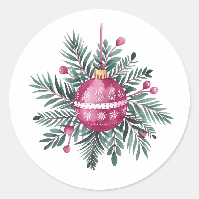 Pink Ornament Classic Round Sticker (Front)