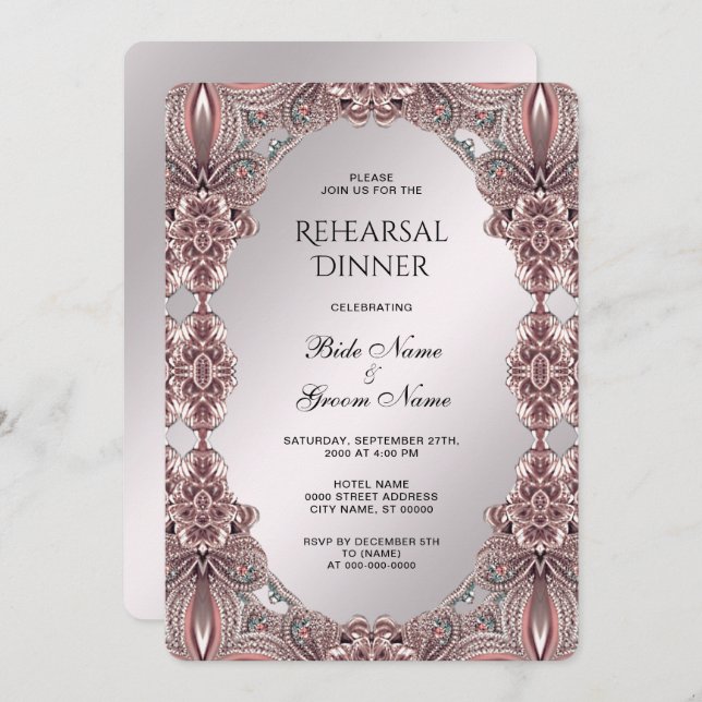 Pink Ornamental Rehearsal Dinner Invitation (Front/Back)