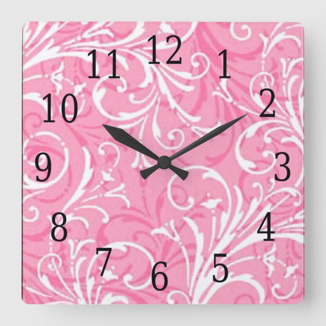 Pink Ornamental Square Clock (Front)