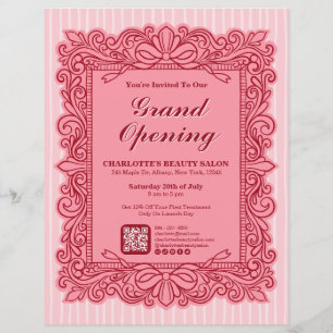 Pink Ornate Bow Frame Grand Opening Flyer