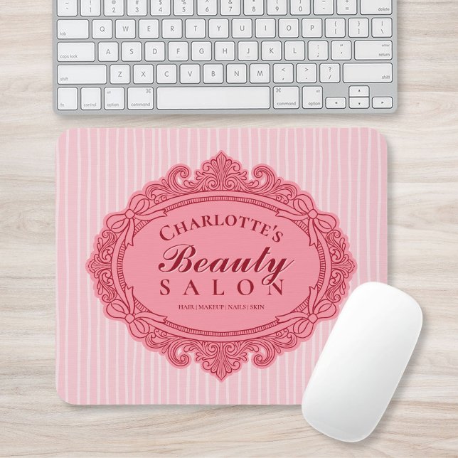 Pink Ornate Bow Frame Salon Mouse Pad (Pink Ornate Bow Frame Salon Mouse Pad)
