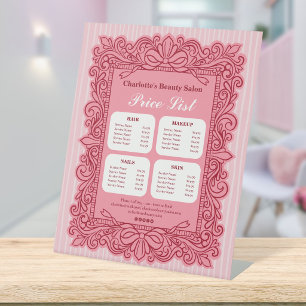 Pink Ornate Bow Frame Salon Price List Sign