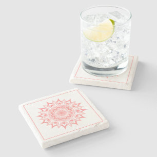 Pink ornate circle mandala stone coaster