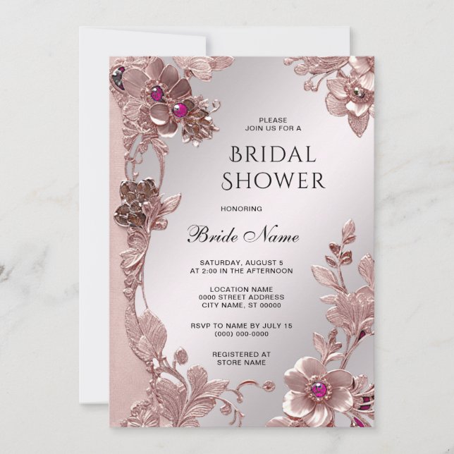 Pink Ornate Floral Bridal Shower Invitation (Front)
