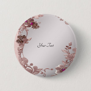 Pink Ornate Floral Button