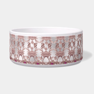 Pink Ornate Floral Ceramic Pet Bowl