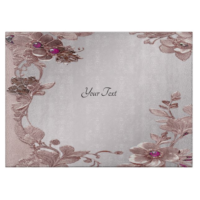 Pink Ornate Floral Cutting Board (Front)