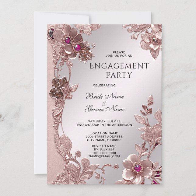 Pink Ornate Floral Engagement Invitation (Front)